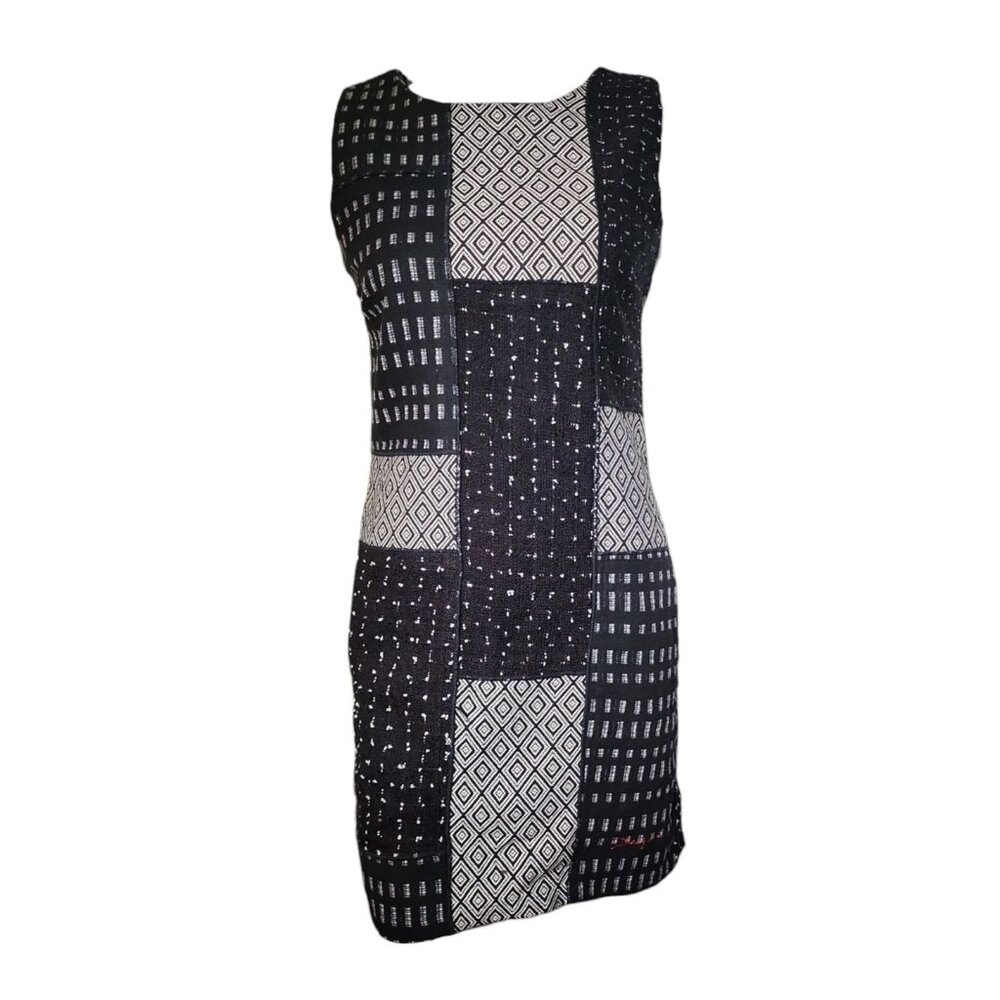 Desigual Dress Womens Size 38‎ Black White Patchwork Pattern Pencil Zip Back